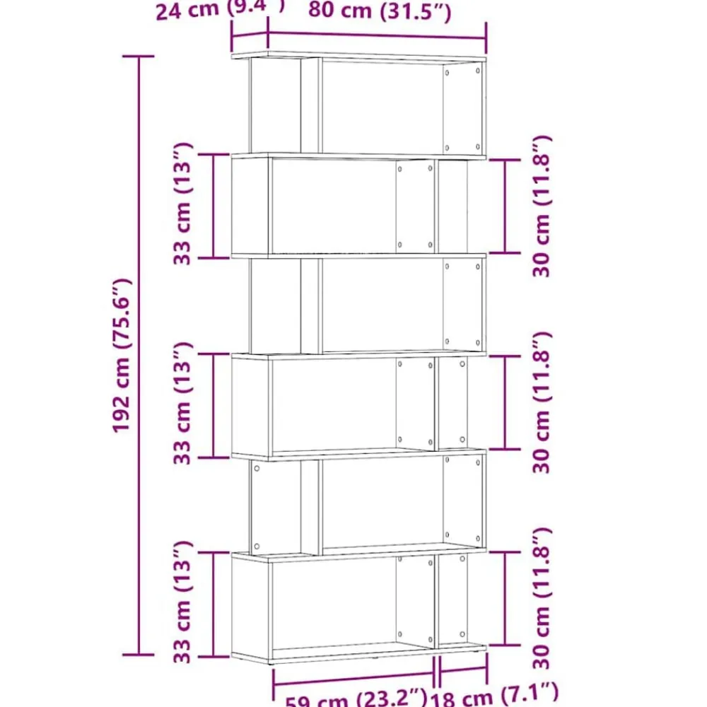 vidaXL Estanterías-Estantería madera de ingeniería madera envejecida 80x24x192 cm