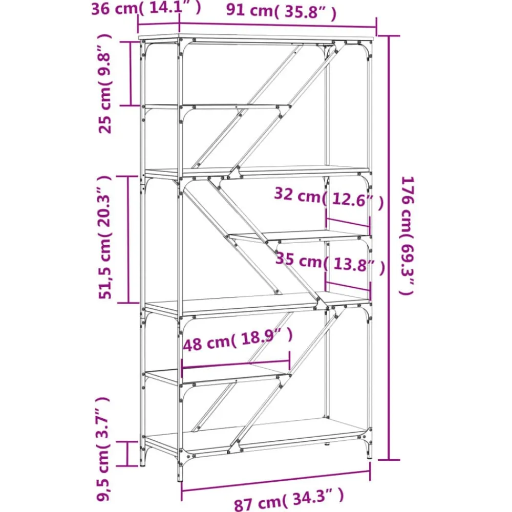 vidaXL Estanterías-Estantería madera de ingeniería acero 91x36x176cm