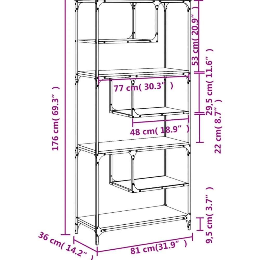 vidaXL Estantería madera de ingeniería 81x36x176 cm Roble ahumado Hot