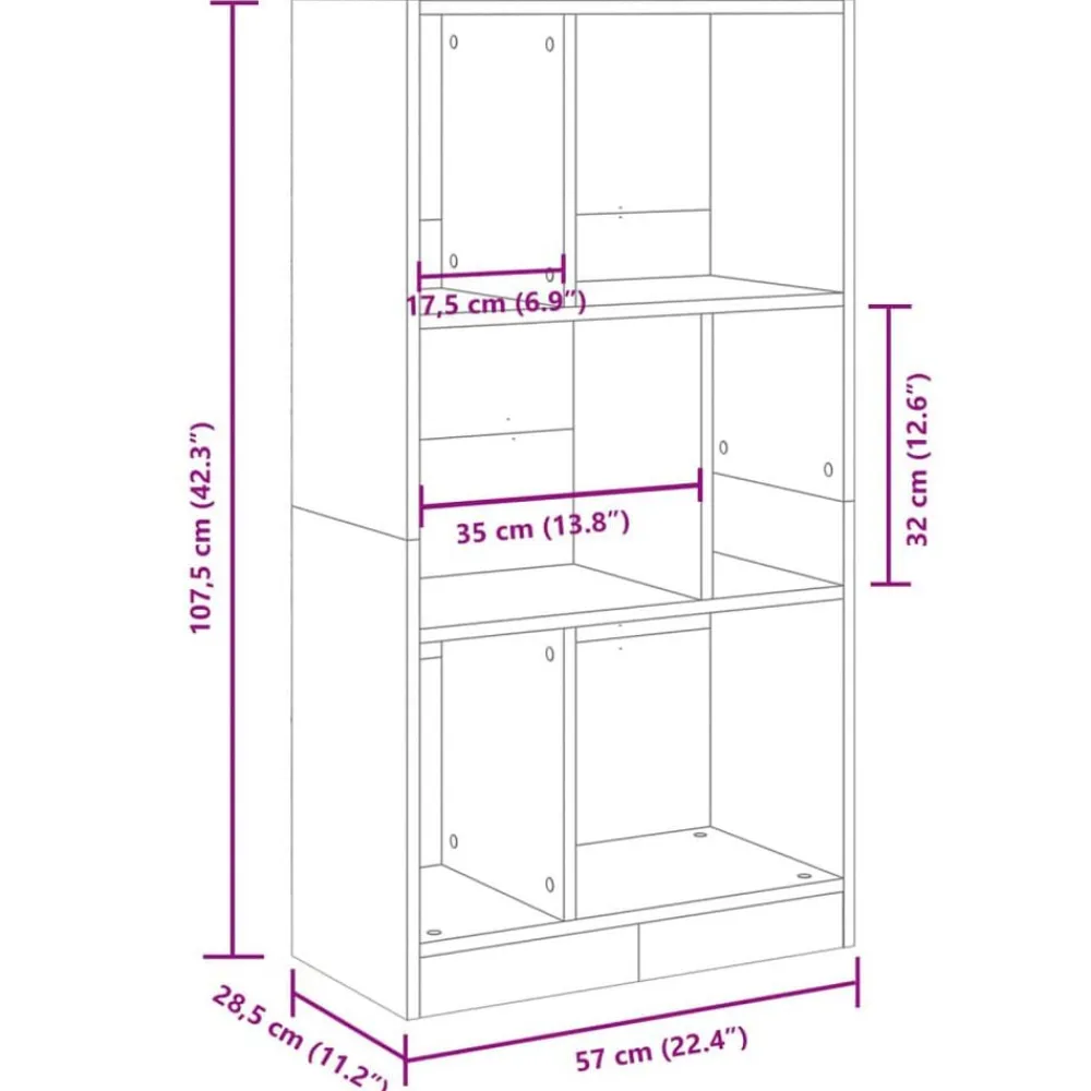 vidaXL Estantería madera de ingeniería gris hormigón 57x28,5x107,5 cm Gris hormigón Discount