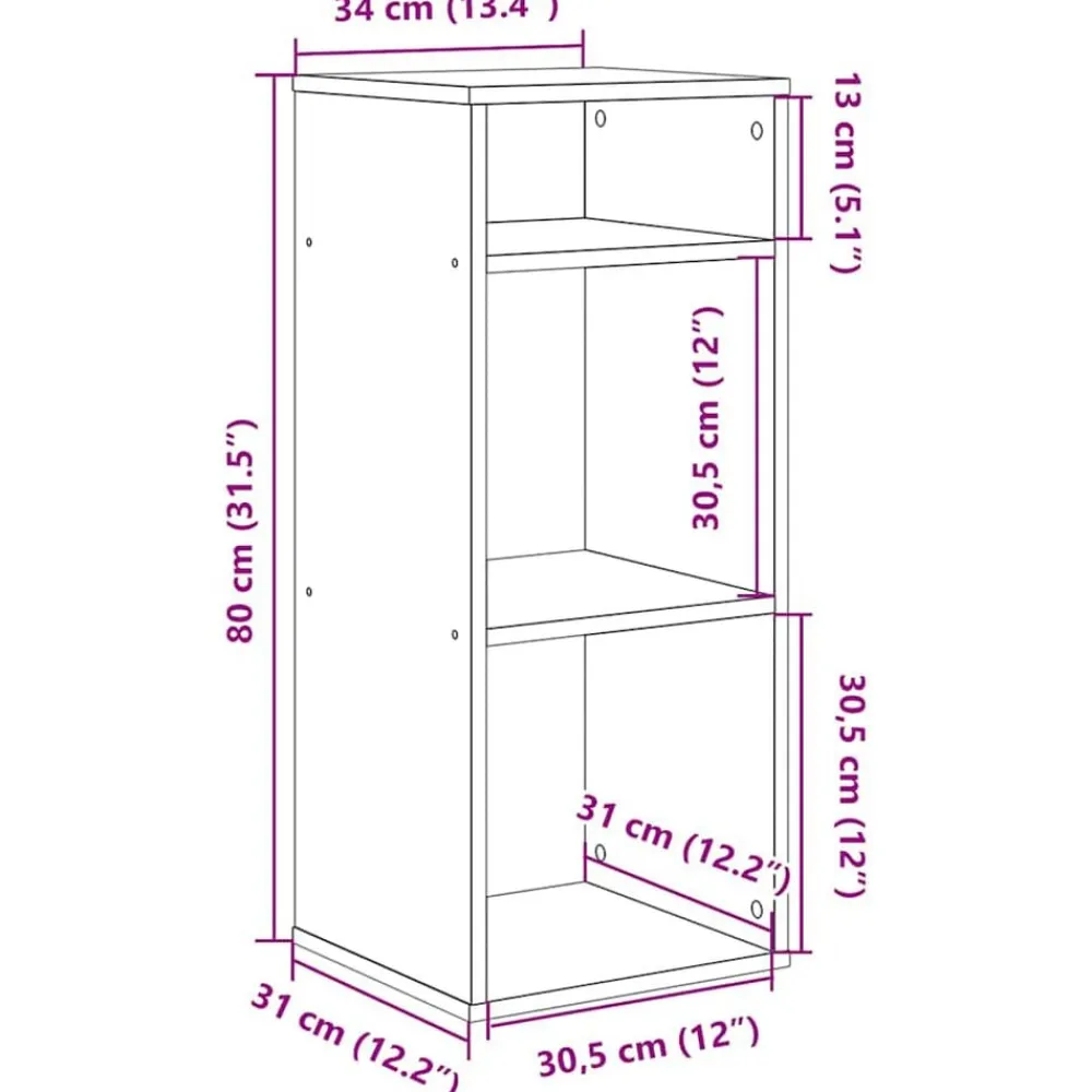 vidaXL Estantería madera de ingeniería color 34x31x80 cm Gris sonoma Outlet