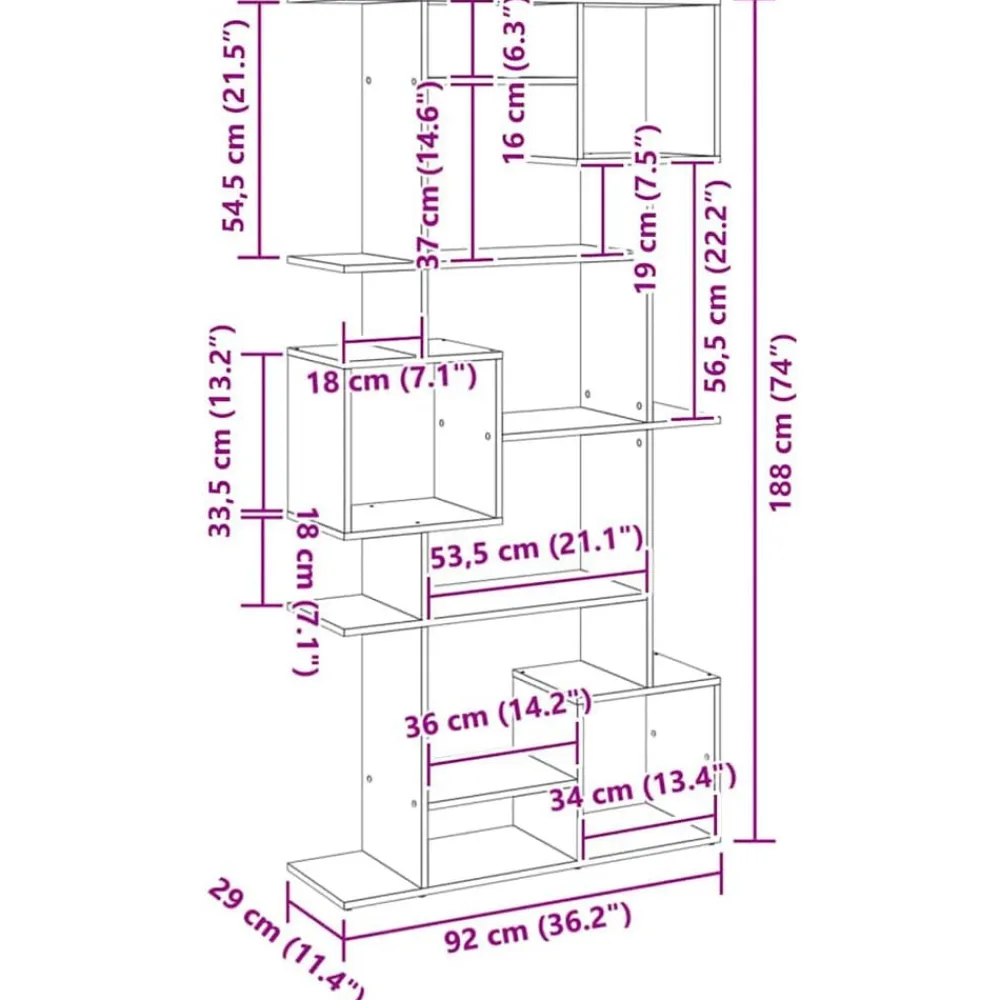vidaXL Estanterías-Estantería madera de ingeniería roble artisian 92x29x188 cm