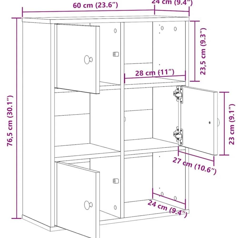 vidaXL Estantería madera de ingeniería 60x24x76,5 cm Roble ahumado