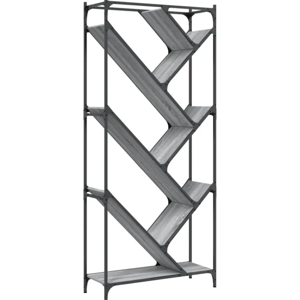 vidaXL Estantería madera ingeniería y metal 79x30x180 cm Gris sonoma Discount