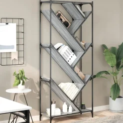 vidaXL Estantería madera ingeniería y metal 79x30x180 cm Gris sonoma Discount