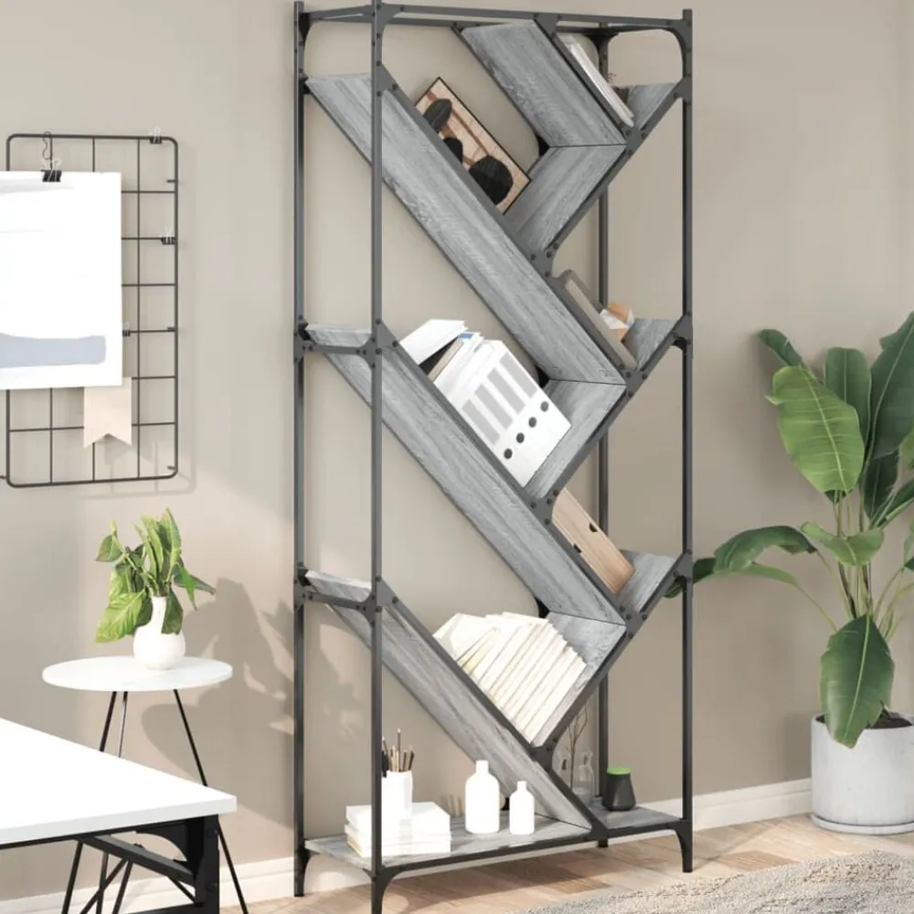 vidaXL Estantería madera ingeniería y metal 79x30x180 cm Gris sonoma Discount