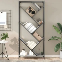 vidaXL Estantería madera ingeniería y metal 79x30x180 cm Gris sonoma Discount