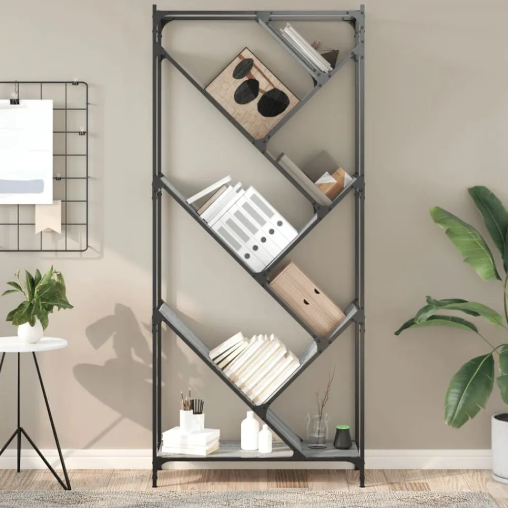 vidaXL Estantería madera ingeniería y metal 79x30x180 cm Gris sonoma Discount