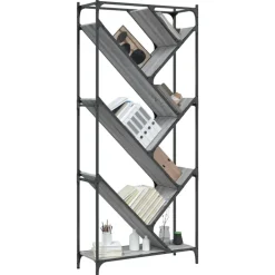 vidaXL Estantería madera ingeniería y metal 79x30x180 cm Gris sonoma Discount