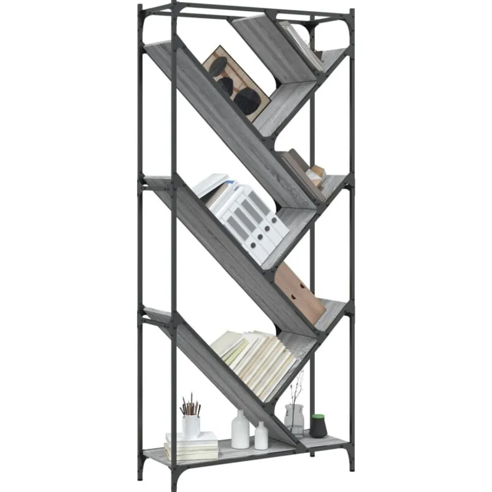 vidaXL Estantería madera ingeniería y metal 79x30x180 cm Gris sonoma Discount