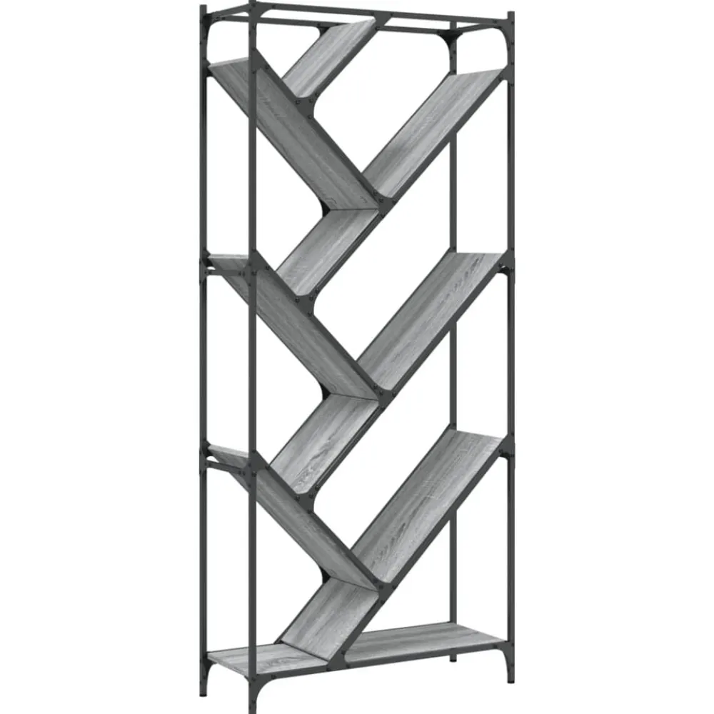 vidaXL Estantería madera ingeniería y metal 79x30x180 cm Gris sonoma Discount