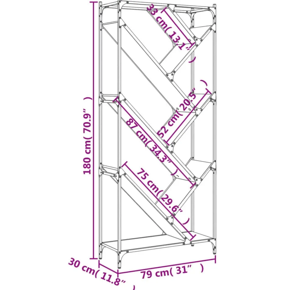 vidaXL Estantería madera ingeniería y metal 79x30x180 cm Gris sonoma Discount
