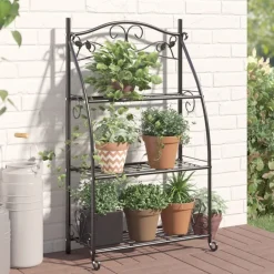 vidaXL Jardín-Estantería para flores acero negro 56x30x96 cm