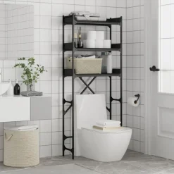 vidaXL Estantería para lavadora madera ingeniería negra 67x25x163 cm Negro