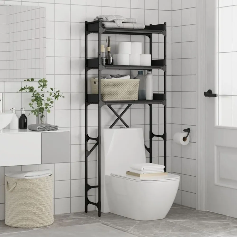 vidaXL Estantería para lavadora madera ingeniería negra 67x25x163 cm Negro