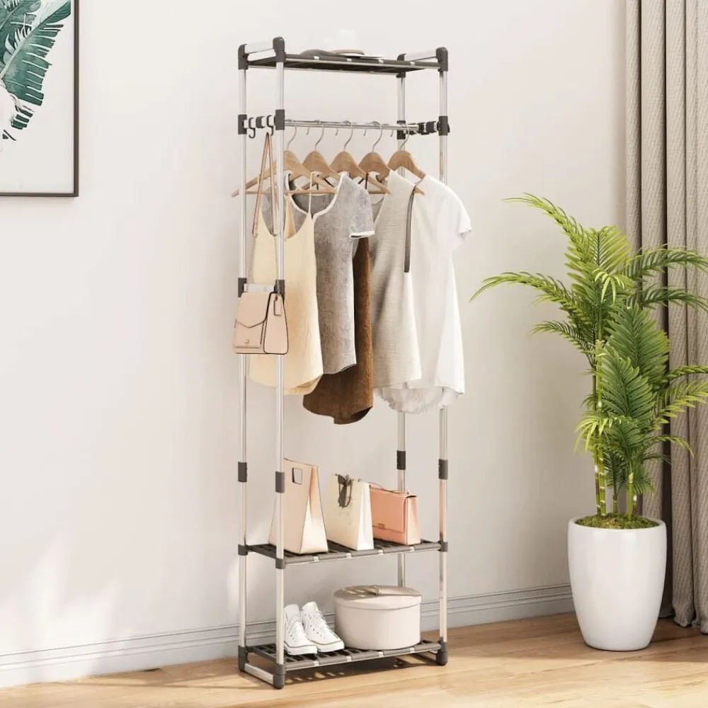 vidaXL Accesorios De Bricolaje-Estantería para ropa 3 alturas aluminio plateado 59x29x192 cm