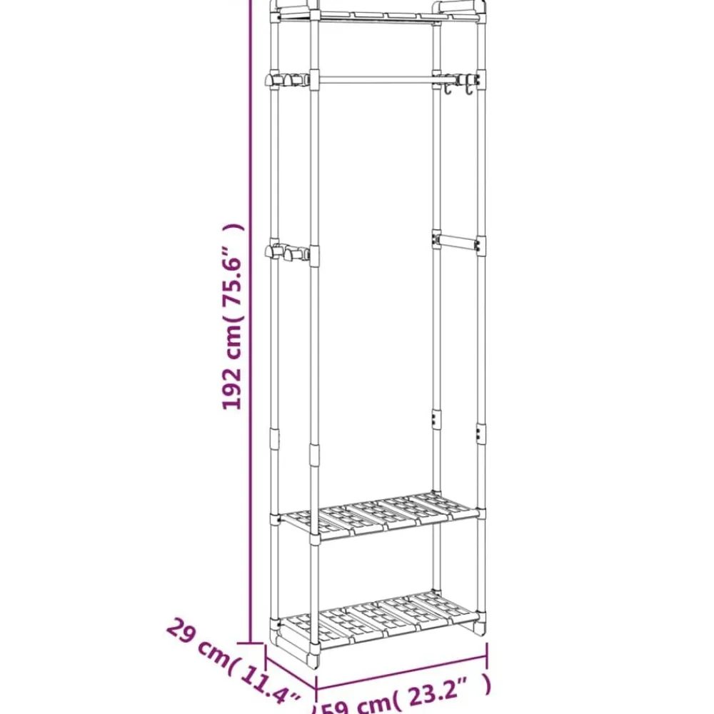 vidaXL Accesorios De Bricolaje-Estantería para ropa 3 alturas aluminio plateado 59x29x192 cm