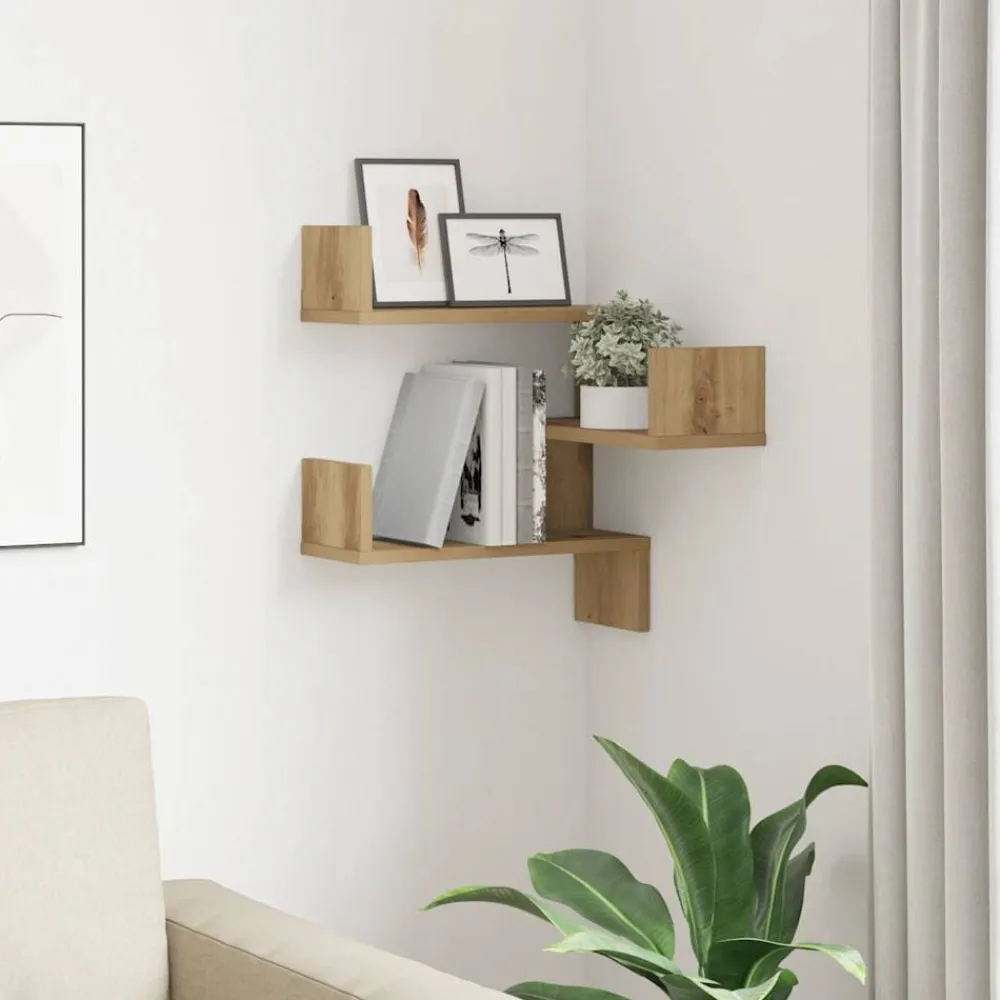 vidaXL Estantería pared de esquina madera 40x40x49,5 cm Roble artisan New