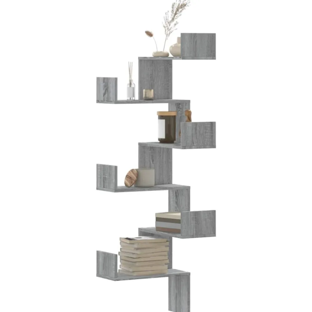 vidaXL Estantería pared de esquina madera 45x45x147 cm Gris sonoma