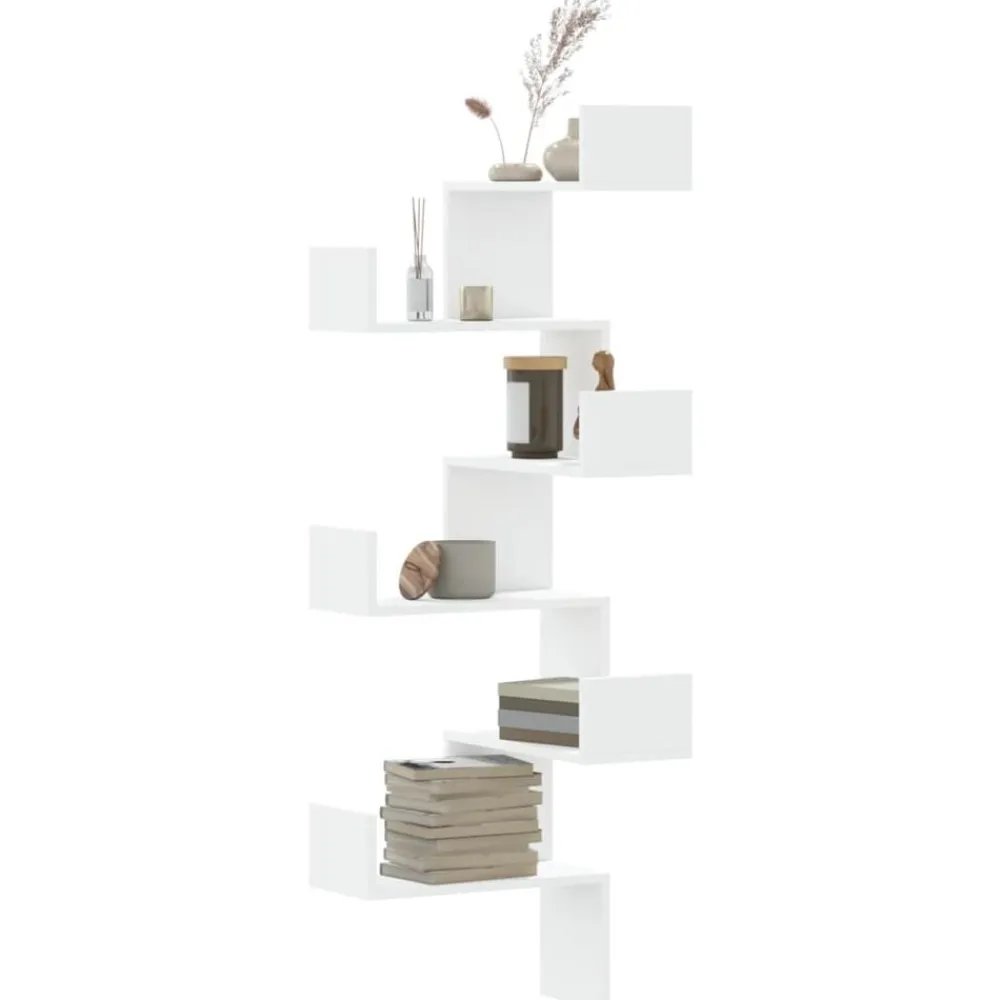 vidaXL Estantería pared esquina madera ingeniería 45x45x147 cm Blanco Outlet