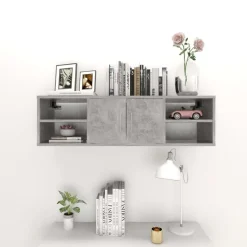 vidaXL Estantería pared madera contrachapada gris hormigón 102x30x29cm Gris hormigón Sale