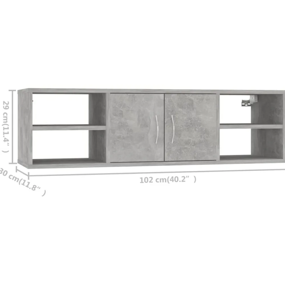 vidaXL Estantería pared madera contrachapada gris hormigón 102x30x29cm Gris hormigón Sale