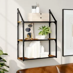 vidaXL Estantería pared madera ingeniería 60x21x78,5 cm Roble ahumado Discount