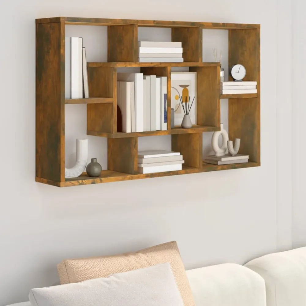 vidaXL Estantería pared madera ingeniería 85x16x52,5 cm Roble ahumado Outlet