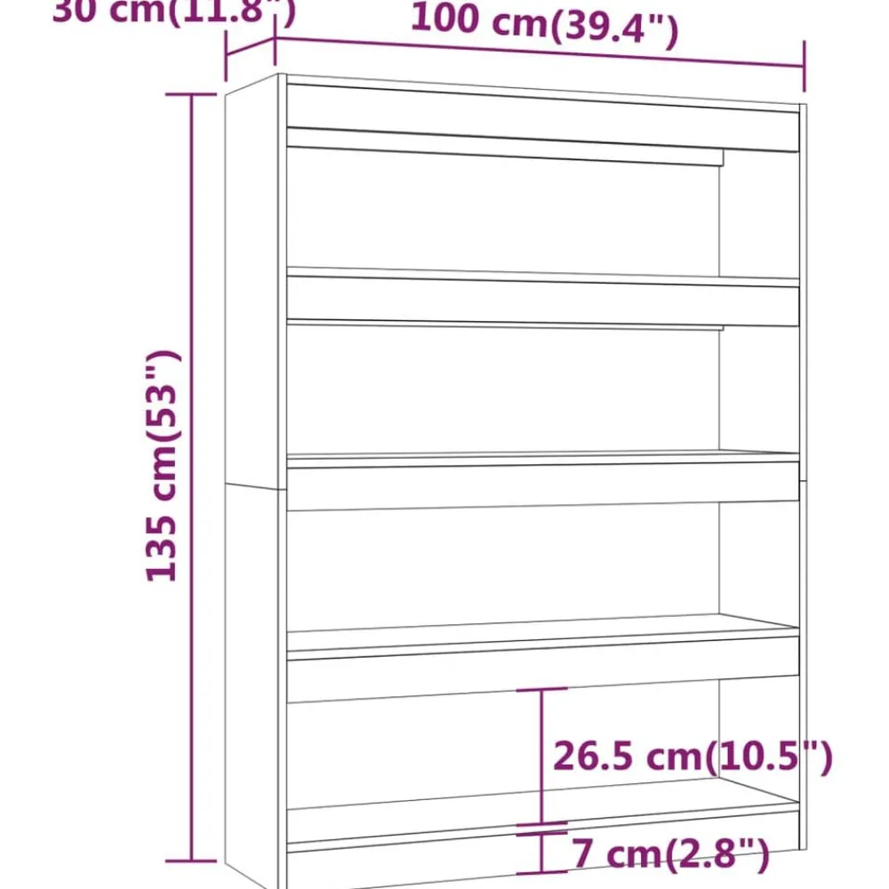 vidaXL Estanterías-Estantería/divisor de espacios gris hormigón 100x30x135 cm