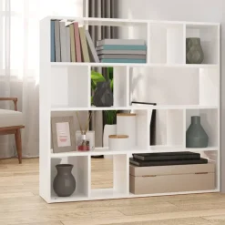 vidaXL Divisores De Ambientes-Estantería/divisor de espacios blanco brillo 105x24x102 cm