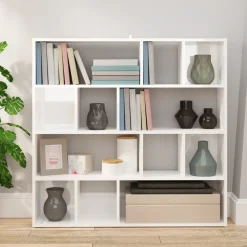 vidaXL Divisores De Ambientes-Estantería/divisor de espacios blanco brillo 105x24x102 cm