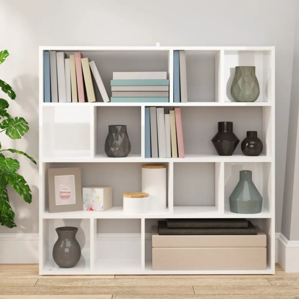 vidaXL Divisores De Ambientes-Estantería/divisor de espacios blanco brillo 105x24x102 cm