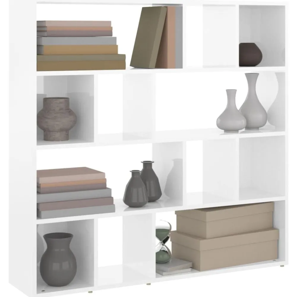 vidaXL Divisores De Ambientes-Estantería/divisor de espacios blanco brillo 105x24x102 cm