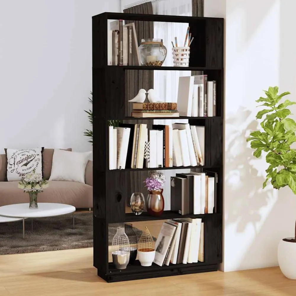 vidaXL Estantería/divisor de espacios madera pino 80x25x163,5 cm Negro Outlet