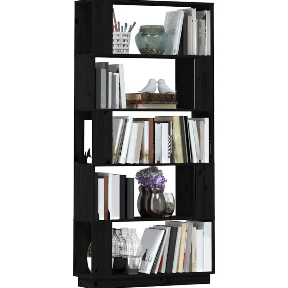 vidaXL Estantería/divisor de espacios madera pino 80x25x163,5 cm Negro Outlet