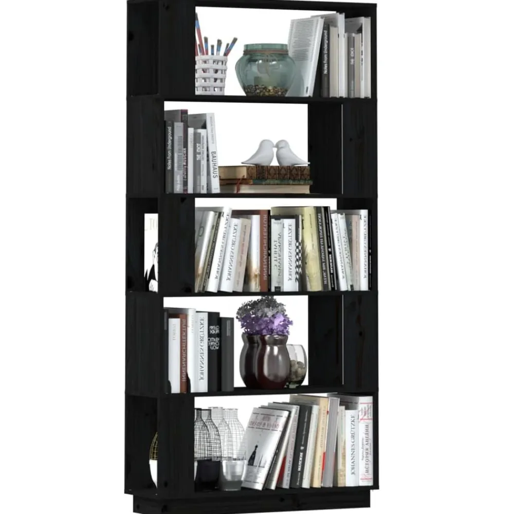 vidaXL Estantería/divisor de espacios madera pino 80x25x163,5 cm Negro Outlet