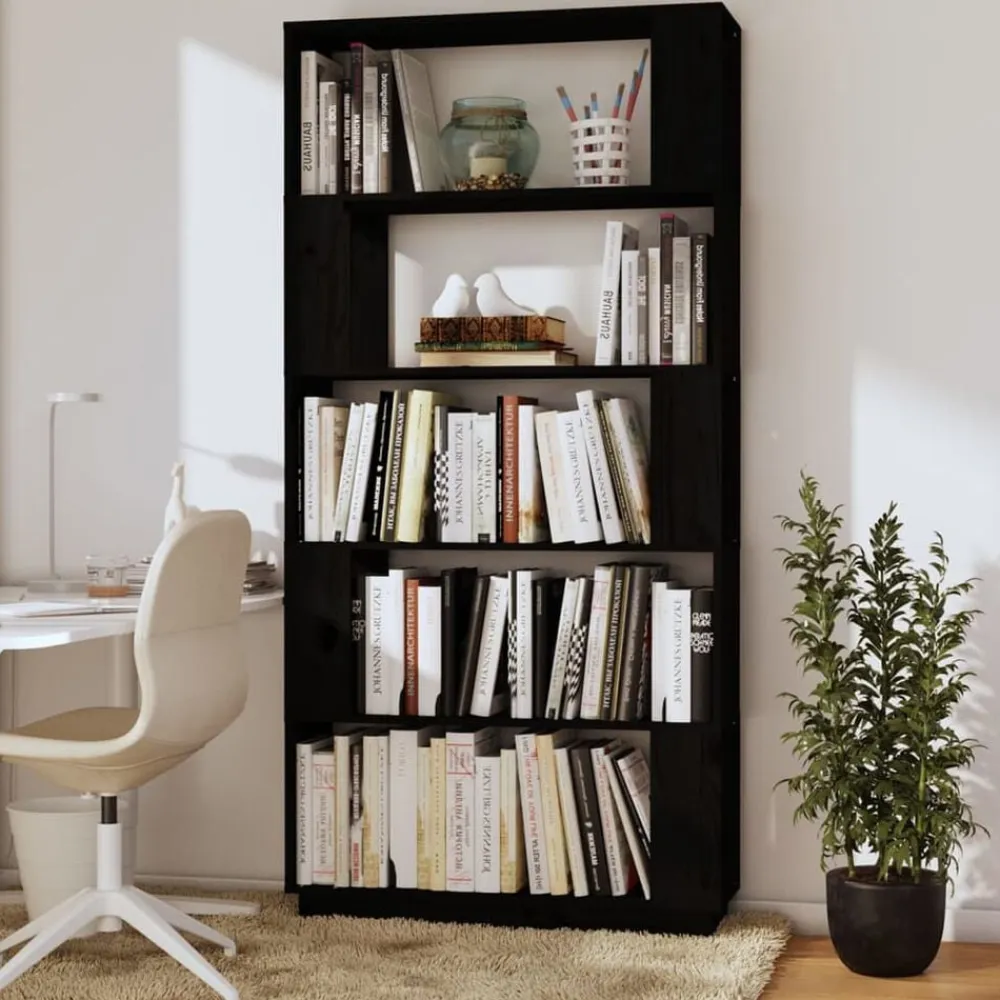 vidaXL Estantería/divisor de espacios madera pino 80x25x163,5 cm Negro Outlet