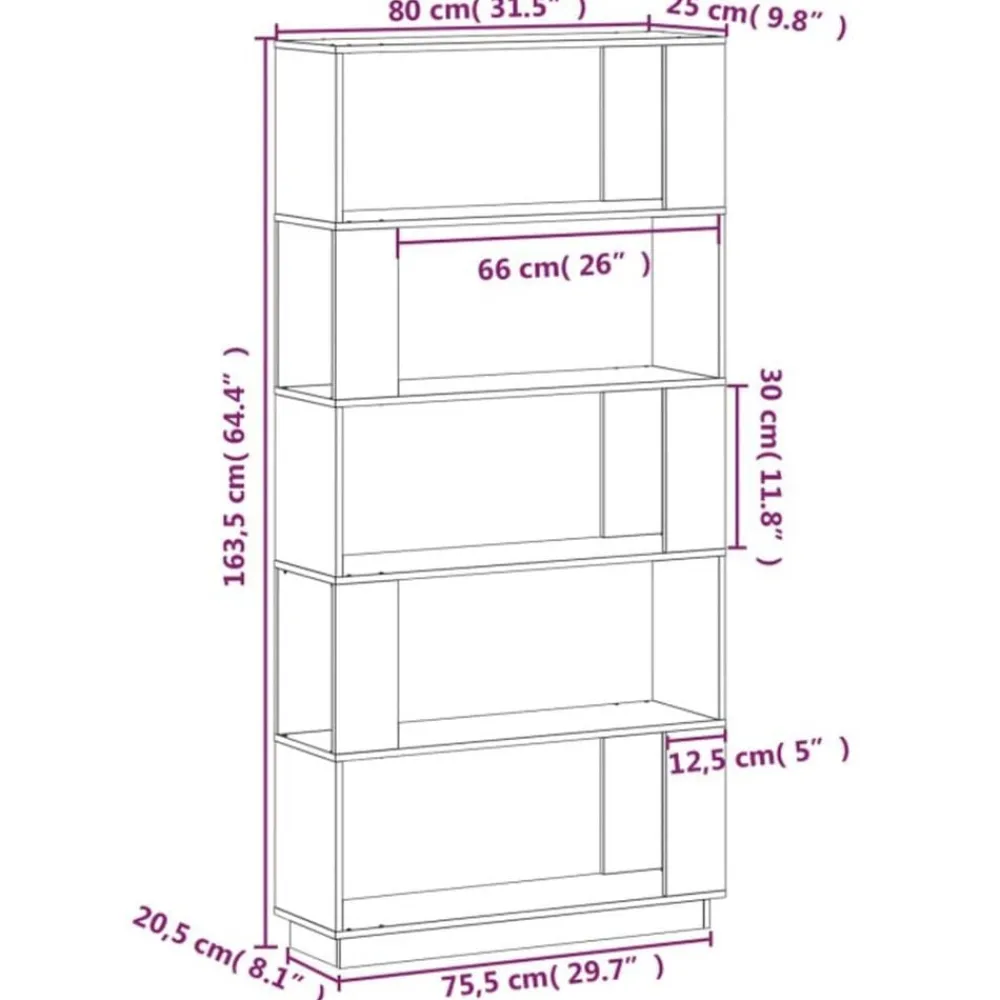 vidaXL Estantería/divisor de espacios madera pino 80x25x163,5 cm Negro Outlet
