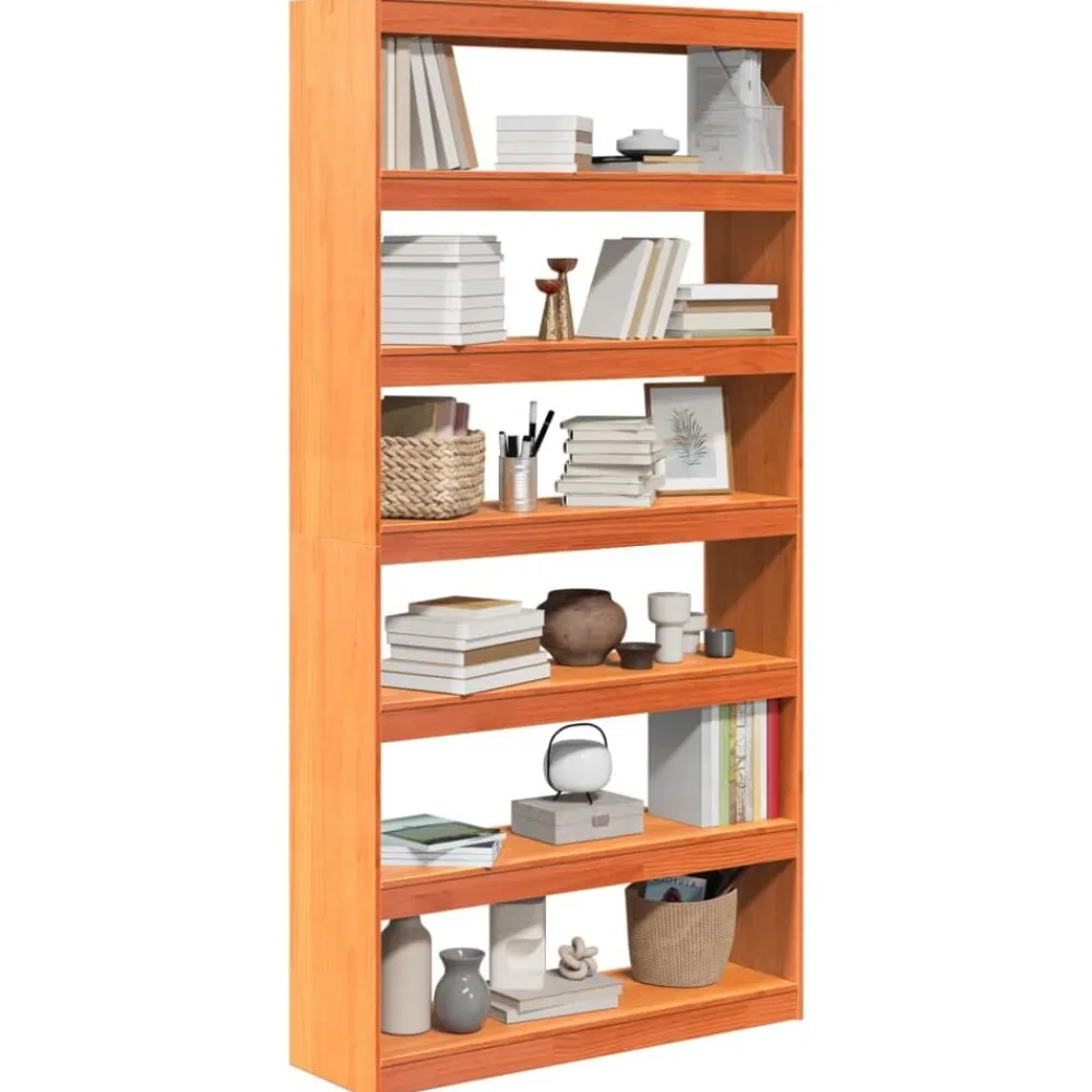 vidaXL Estantería/divisor espacios madera maciza pino 100x30x199,5 cm Marrón