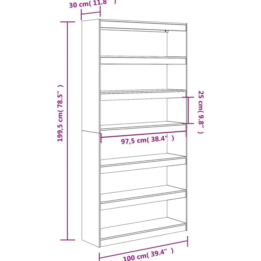 vidaXL Estantería/divisor espacios madera maciza pino 100x30x199,5 cm Marrón