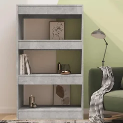 vidaXL Estanterías-Estantería/divisor madera ingeniería gris hormigón 60x30x103 cm