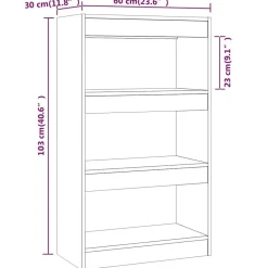 vidaXL Estanterías-Estantería/divisor madera ingeniería gris hormigón 60x30x103 cm