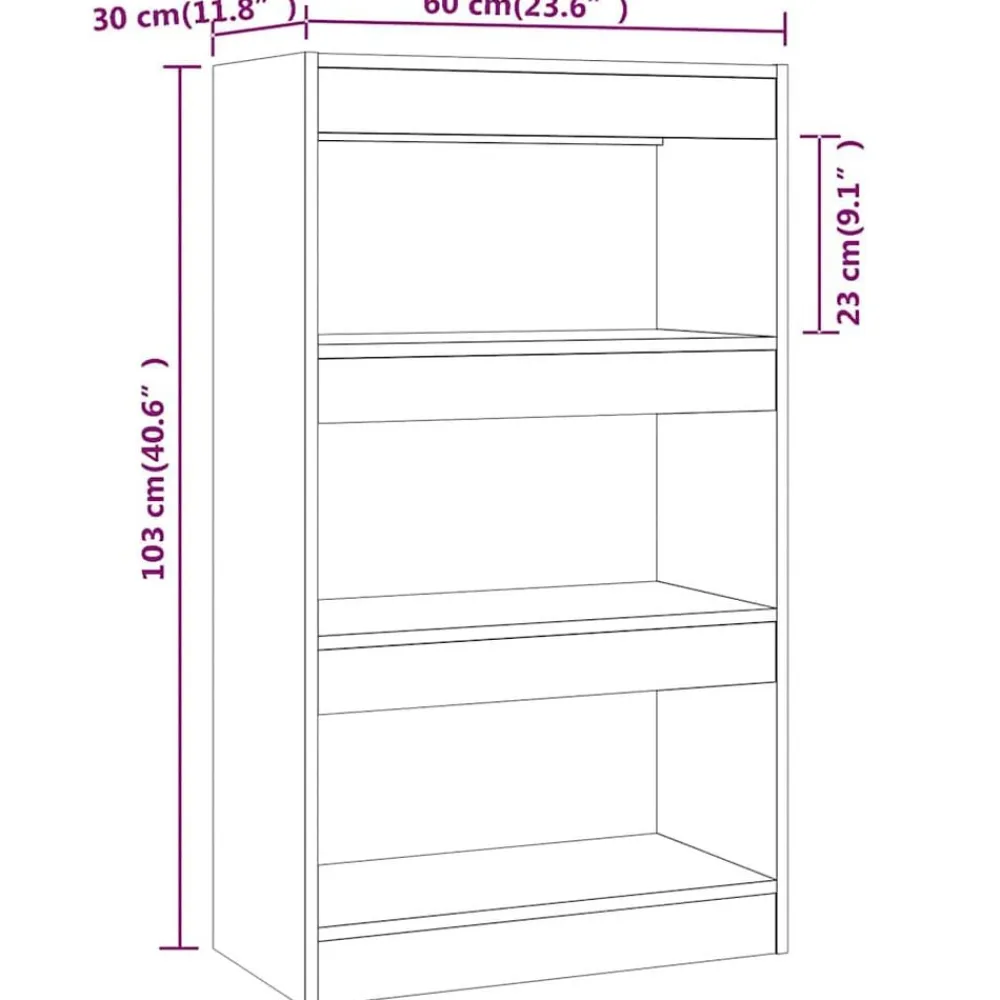 vidaXL Estanterías-Estantería/divisor madera ingeniería gris hormigón 60x30x103 cm