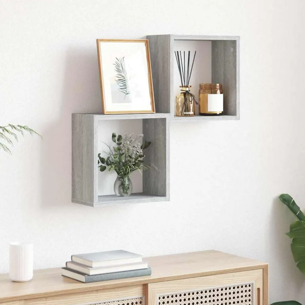 vidaXL Estantes cubo de pared 2 unidades 30x15x30 cm Gris sonoma Outlet