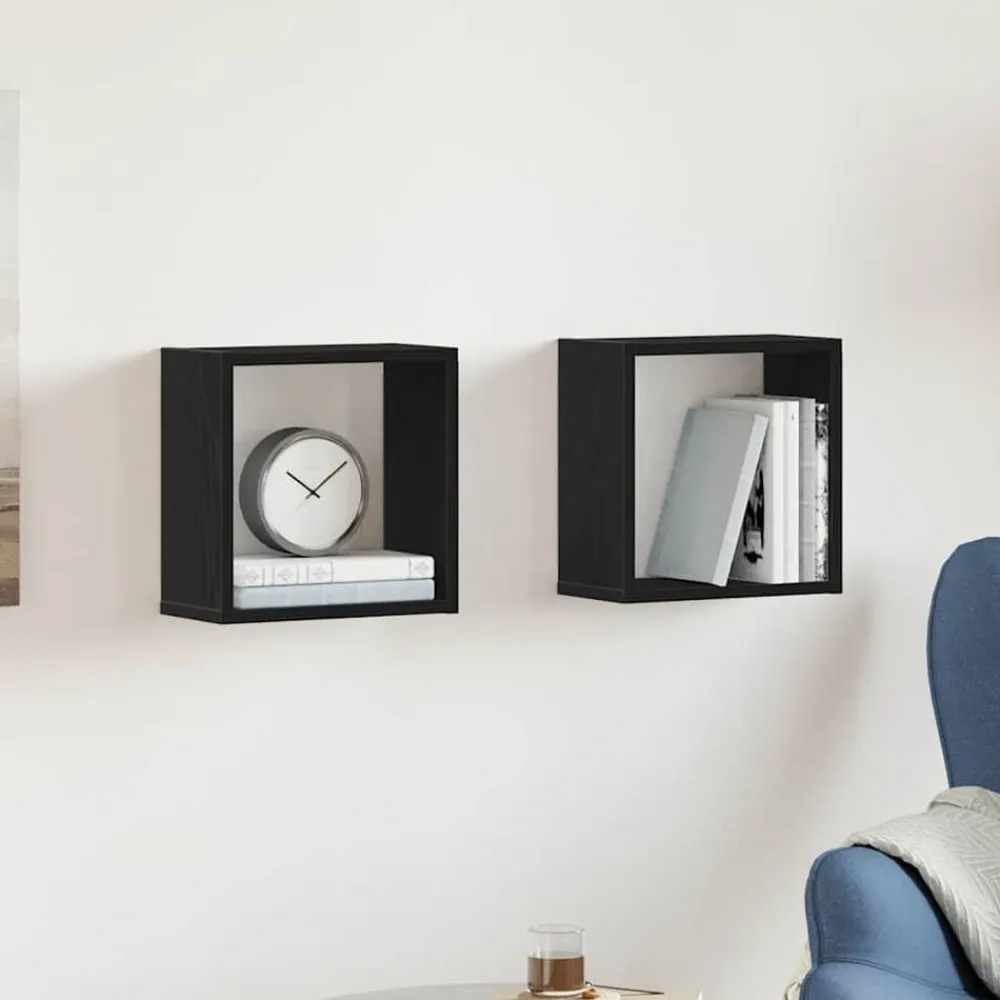 vidaXL Estantes cubo de pared 2 uds madera 30x15x30 cm Roble negro Online