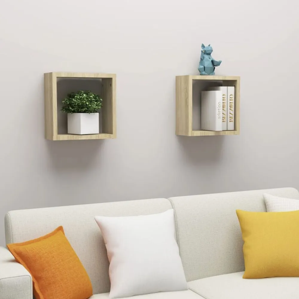 vidaXL Estantes cubo de pared 2 unidades 30x15x30 cm Roble Sonoma