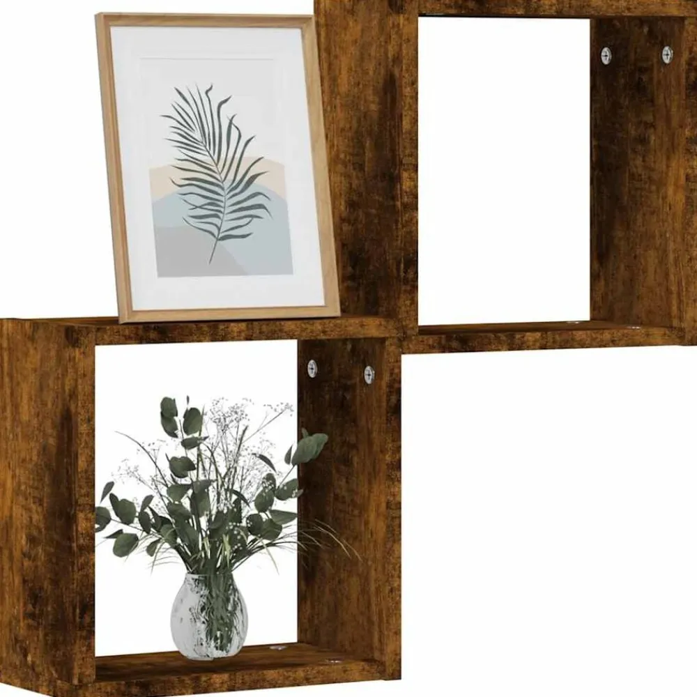 vidaXL Estantes cubo de pared 2 unidades 30x15x30 cm Roble ahumado New