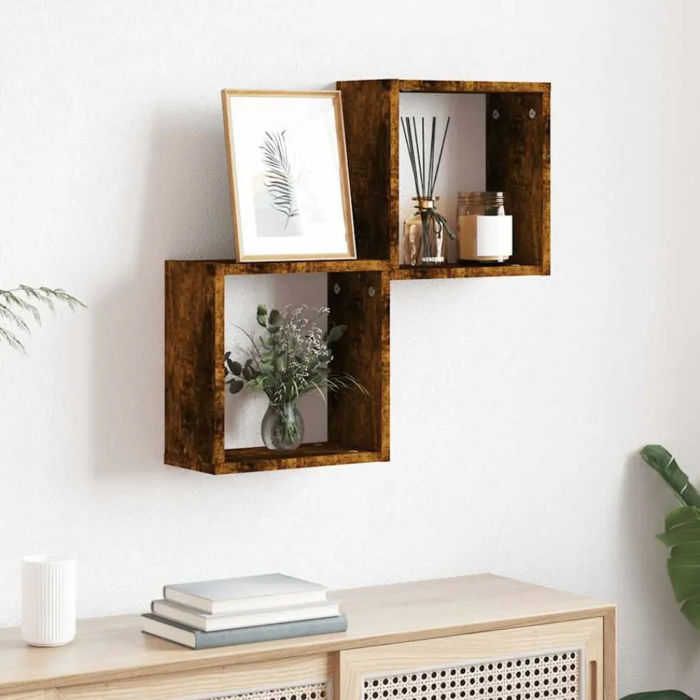 vidaXL Estantes cubo de pared 2 unidades 30x15x30 cm Roble ahumado New