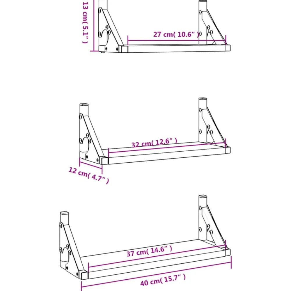 vidaXL Estanterías-Estantes de pared 3 pzas madera de ingeniería