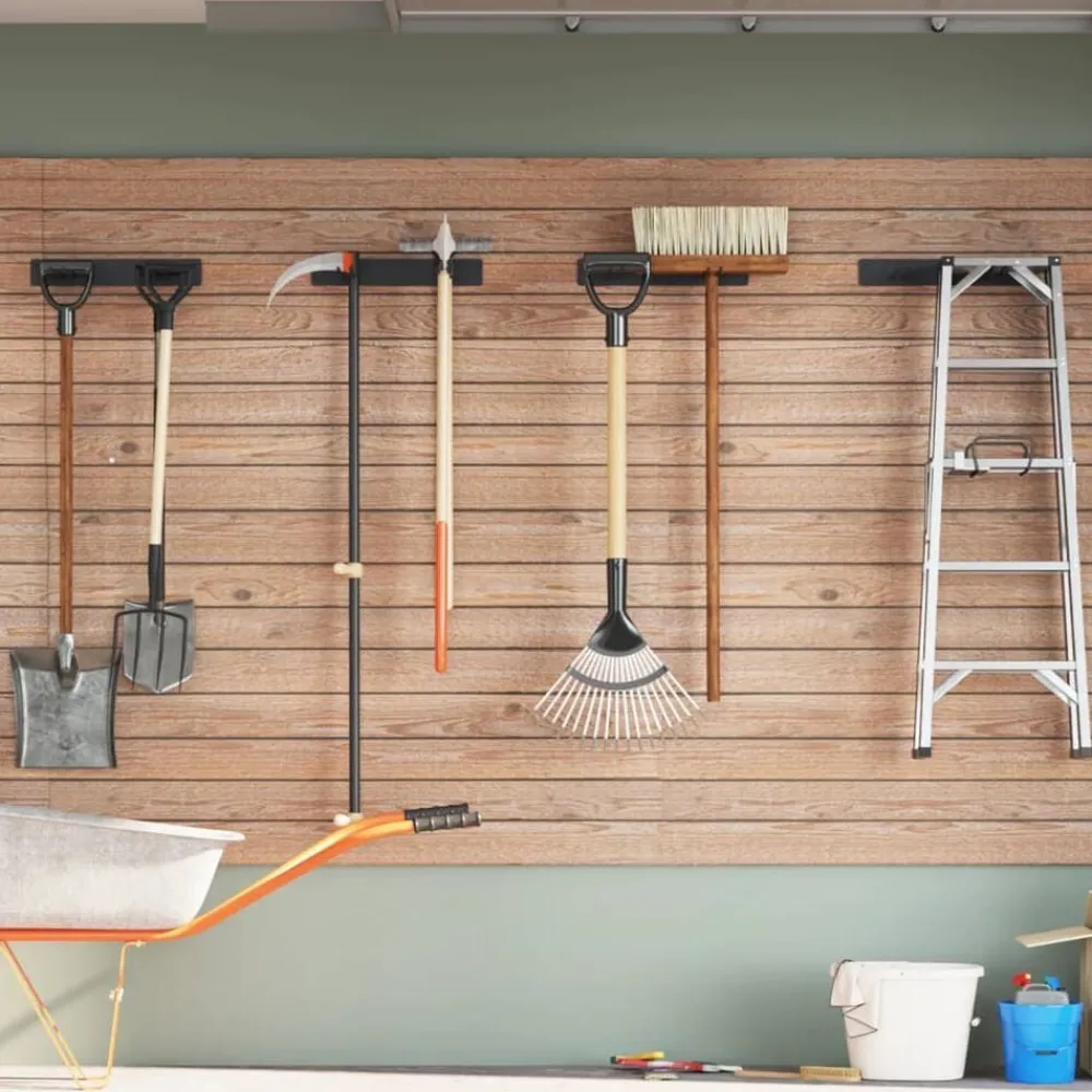 vidaXL Accesorios De Bricolaje-Estantes de pared de jardín para herramientas 4 uds acero negro